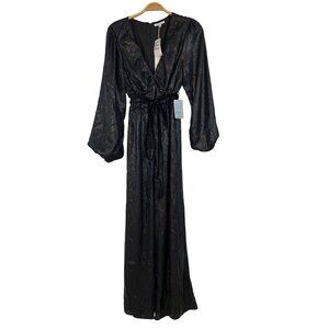 BTFL-Life Black Sequin Wide-Leg Jumpsuit M Poof Sleeves Fully Lined RV10313 NWT